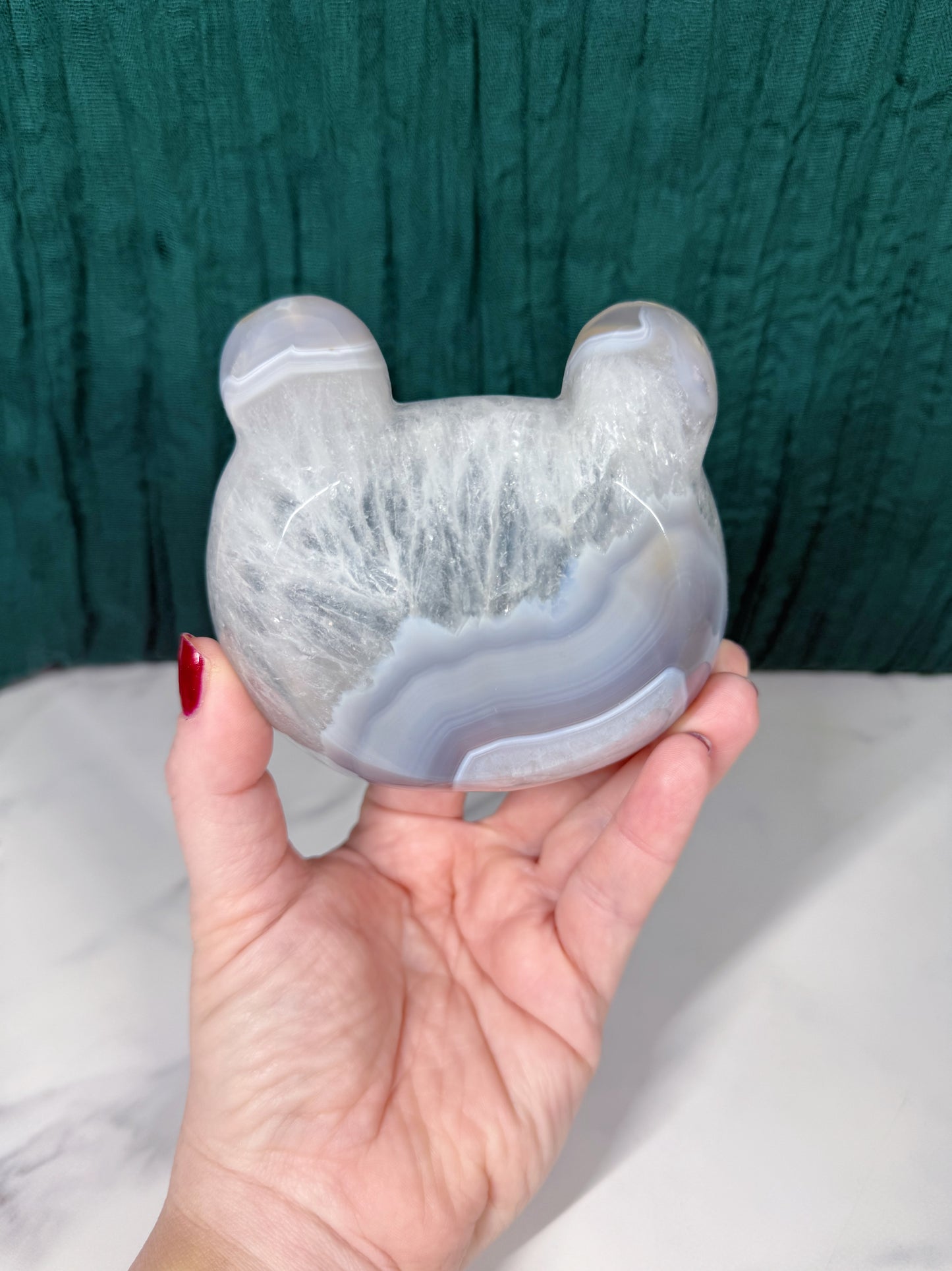 Blue Agate & Quartz Bear Bowl