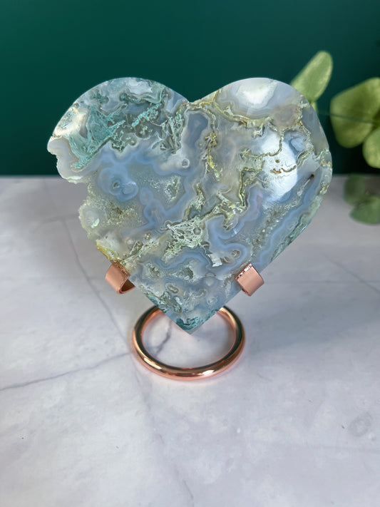 Moss Agate Druzy Heart