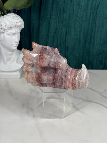 Pink Thousand Layer Agate Dragon Head