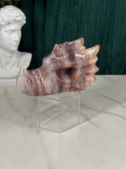Pink Thousand Layer Agate Dragon Head