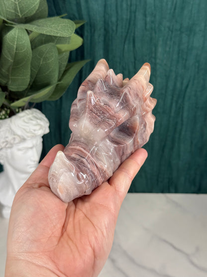 Pink Thousand Layer Agate Dragon Head